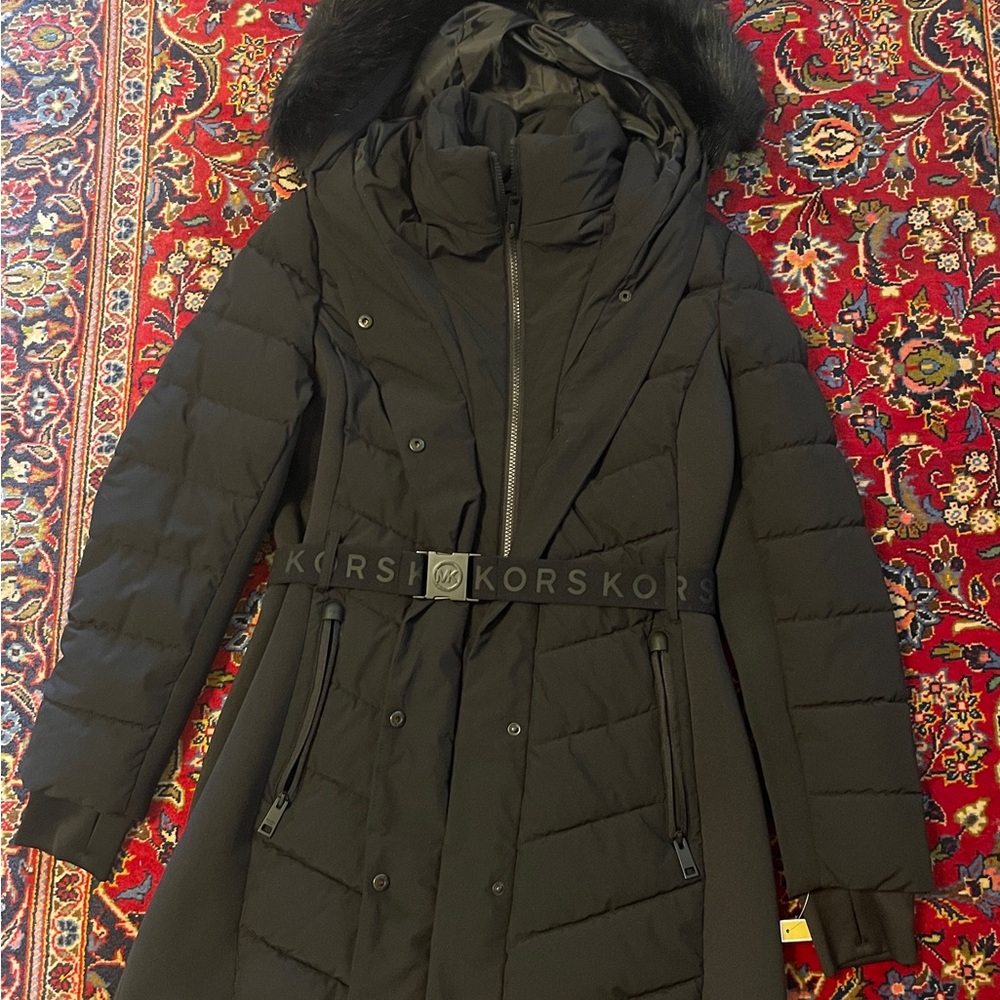 Michael Kors Black Puffer Jacket with Fur Trim